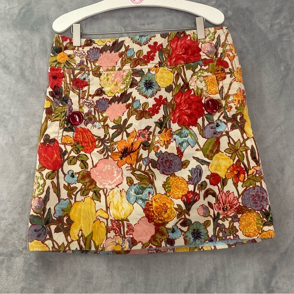 Anthropology Elevenses Floral Y2K 60s 70s Boho Skirt Accent Buttons Sz 4